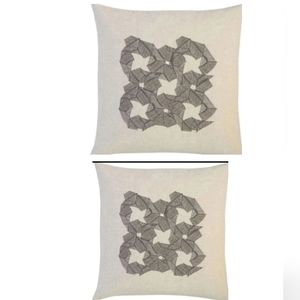 2 pillow cover Crate & barrel Zen Flower 16x16 gray embroidered